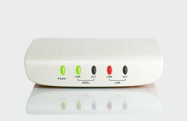 Computer Internet modem (ADSL) on white background