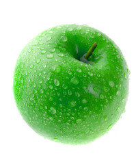 Wet green apple isolated on white