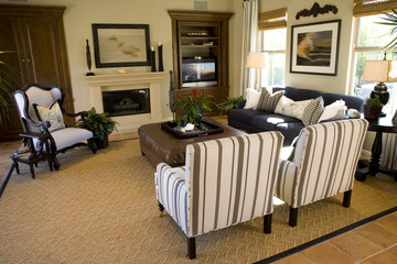 Spacious living room with a fireplace.