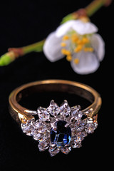 A sparkling diamond and sapphire ring with flower 