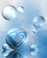 blue abstract composition with hearts, symbolizing exalted love