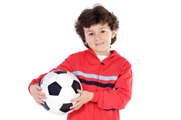 Child with soccer ball a over white background