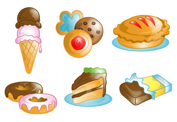 Illustrations of different dessert food icons