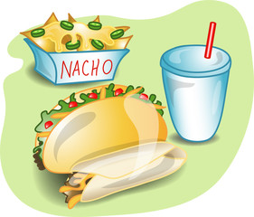 Illustration of a complete lunch with a taco