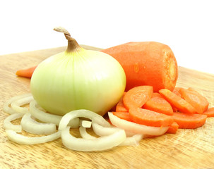 Carrot and onion vegetable cleared and sliced isolated