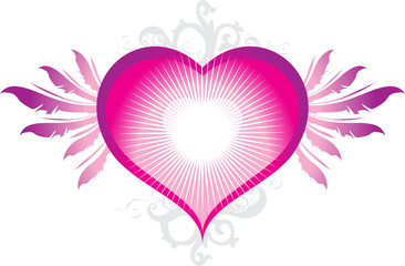 frame with heart, wings and floral ornament