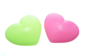 Plastic Love Hearts on White Background