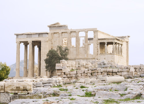The Erechtheum at the Acropolis in Athens, Greece. 