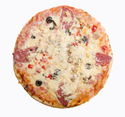 Tasty Italian pizza, isolated on white background.