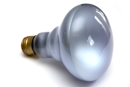 Blue colored daylight light bulb at white background