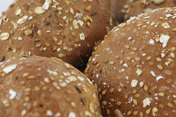 Close-up photo of roll bakery with cereal