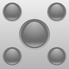 five grey buttons on steel background