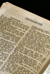 holy bible open to the book of Zechariah in the old testament