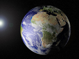 Globe of planet Earth, view on Africa. CG, elevation, lights