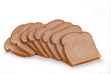 Bread slices over a white background