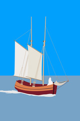 Two-mast sailing ship at sea