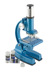 Close-up of a blue microscope isolated on a white
