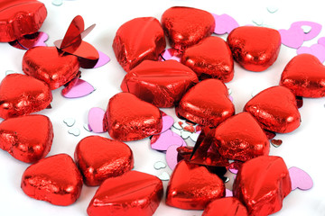 A selection of valentine candies - hearts and lips