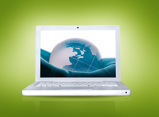 Laptop with globe screen