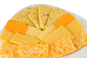 different types of cheese isolated on white