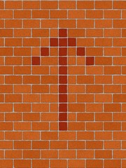 the arrow upwards sign on seamlessly brickwall tile