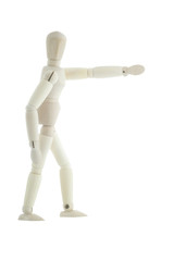 Isolated manikin with right hand outstretched and pointing
