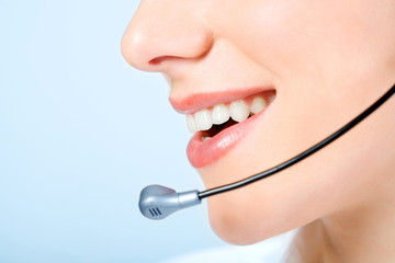 Close-up of operator with headset isolated 