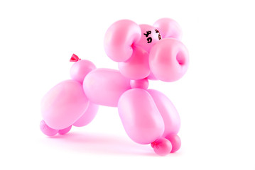 High resolution pink twisted balloon pig isolated on white