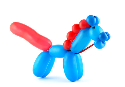 High resolution blue twisted balloon horse isolated on white