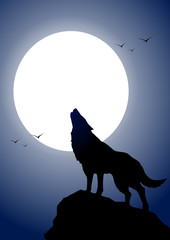 Naklejka premium Wolf and moon