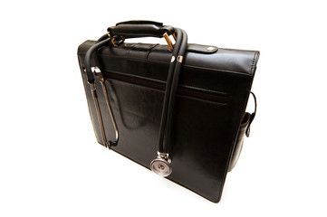 Doctors' case with stethoscope isolated on white