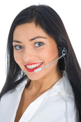 Business woman calling on white background