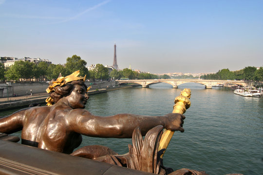 View of the Eiffel Tower from the Concorde Bridge in Paris