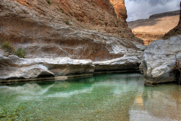 Canyon / Oasis in the desert of the sultanate Oman near Muscat