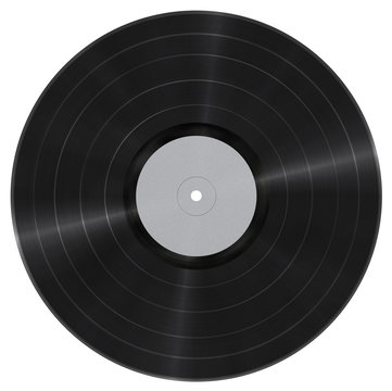 Long play vynil record with blank paper label isolated on white
