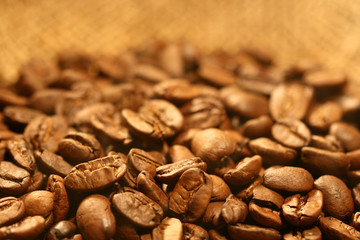 very hot big black coffee beans macro