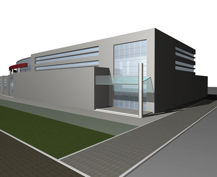 3d digital render of modern business center building 