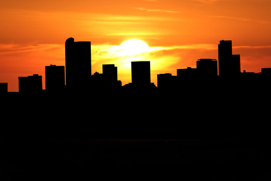 Denver skyline at sunset