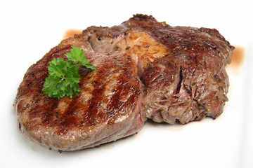 Rare rib-eye steak