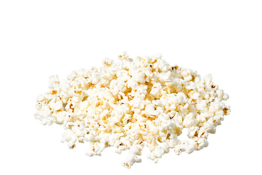Popcorn close-up on a white background