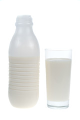 glass and bottle of milk
