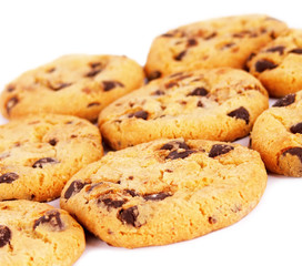 Chocolate chip cookies background isolated on white