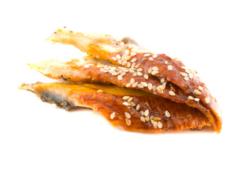 Smoked eel.  Isolation on white