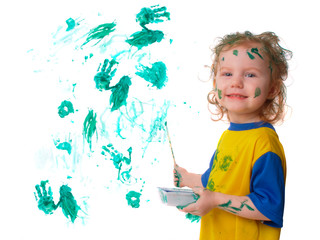 baby in green paint