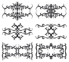 Decorative set II b&w. 8 black floral elements.