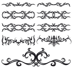 Decorative set I b&w. 8 black floral elements.