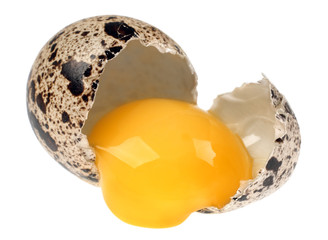 Quail egg broken isolated on white background