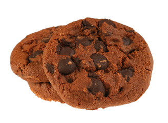 Round cookie with chocolate isolated on white background