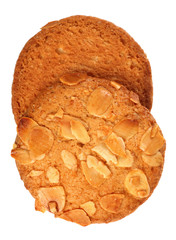 Round cookie with almond isolated on white background