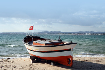 Naklejka premium Bateau sur le sable